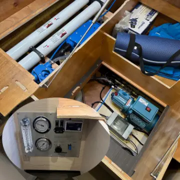 An Ocean-Spring modular watermaker installed on a sailing catamaran.