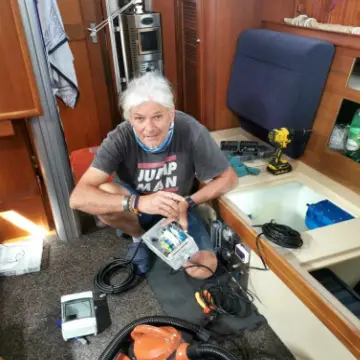 A Client during installation of our watermaker on his sailing boat.